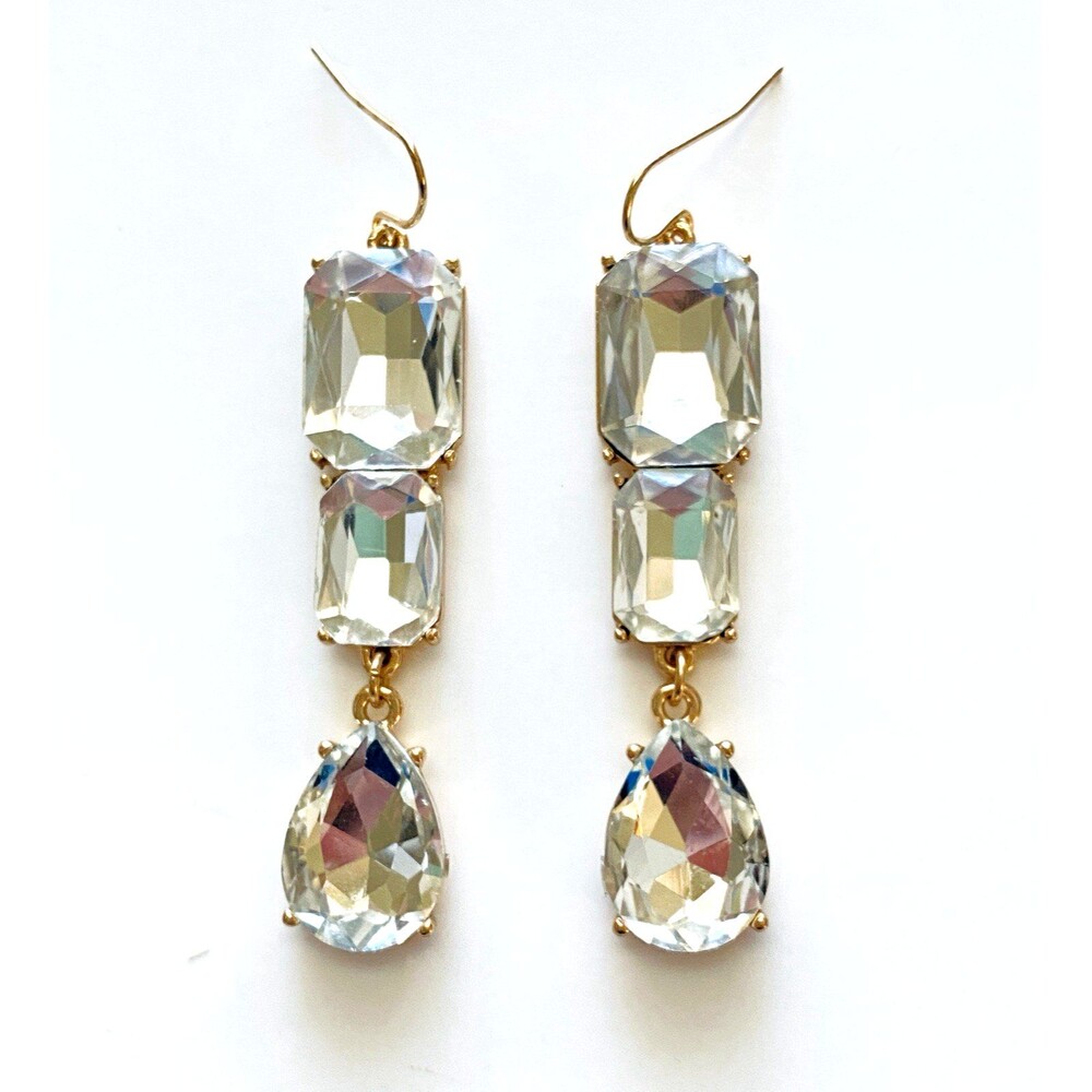 Three-Tier Geometric Crystal Statement Drop Earrings Bridal Prom Eveningwear